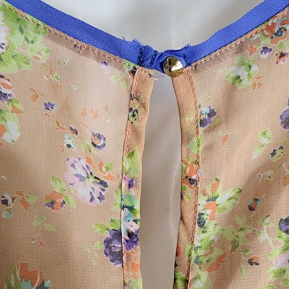 Lush Womens Tank Top Small Floral Swing Sheer High Low Keyhole Orange Purple - Picture 6 of 9